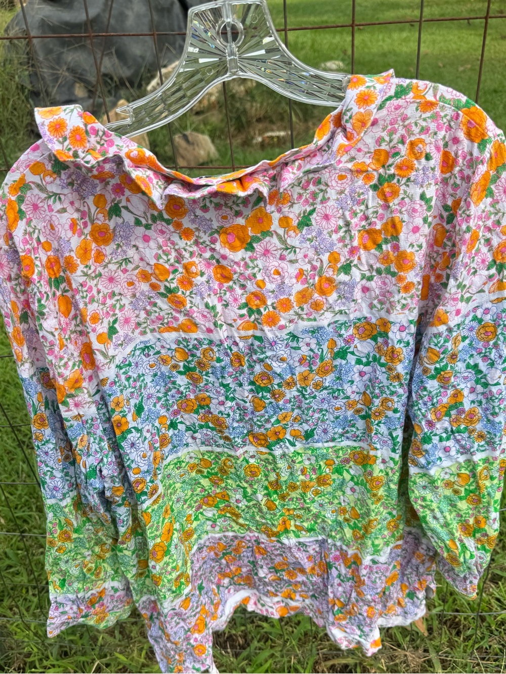 crown & ivy Floral Tiered Tunic in Orange, Green & Purple